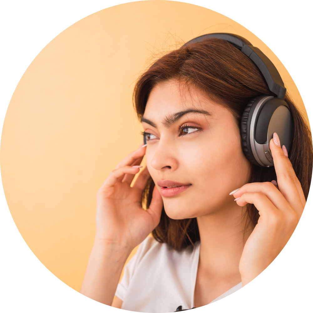 Woman head wearing headphones